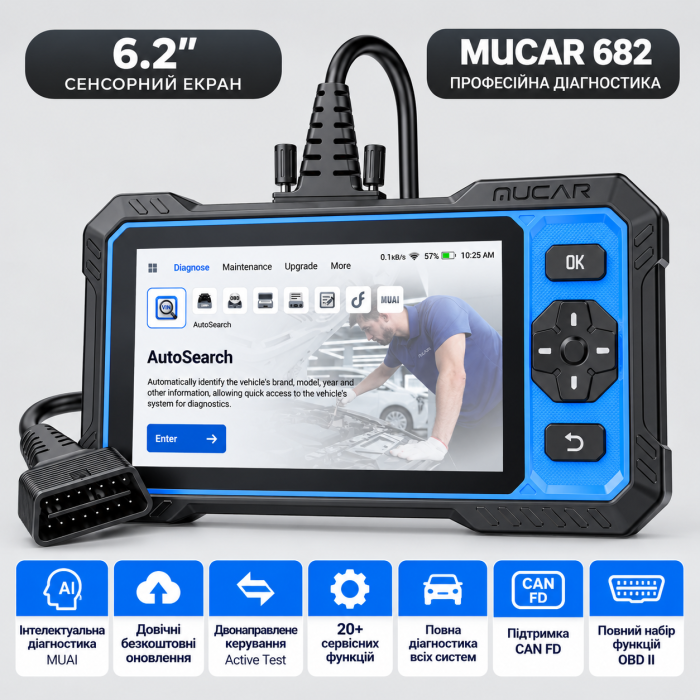 MUCAR 682 — професійний автосканер з AI-діагностикою, Active Test, CAN FD та довічними оновленнями